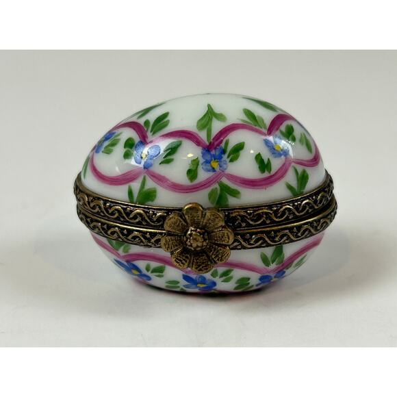 Limoges France Peint Main Egg Trinket Box Hand Painted Floral Porcelain - Picture 1 of 11